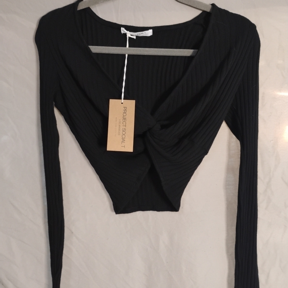 Project Social T Black Ribbed Women's Top